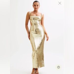 Gold Sequin Trumpet Maxi Dress